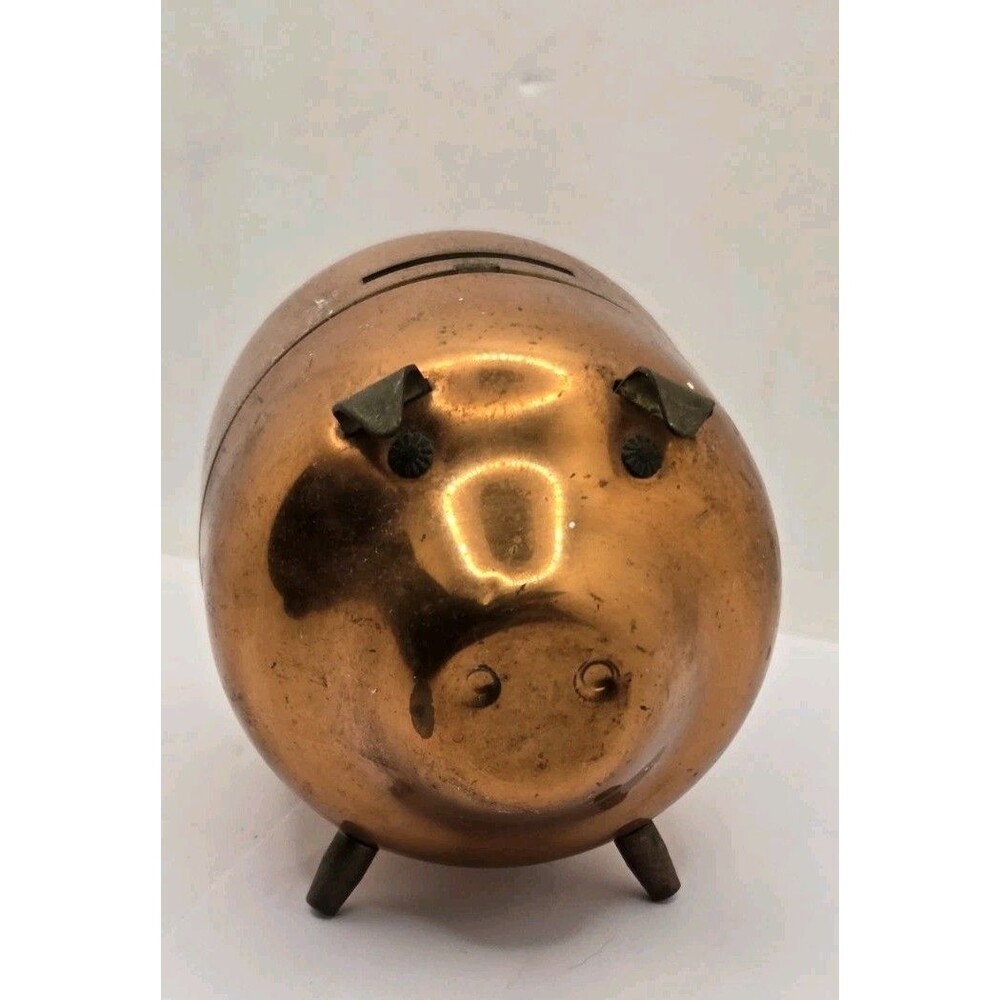 Vintage Coppercraft Guild Copper & Brass Piggy Bank With Curled Tail